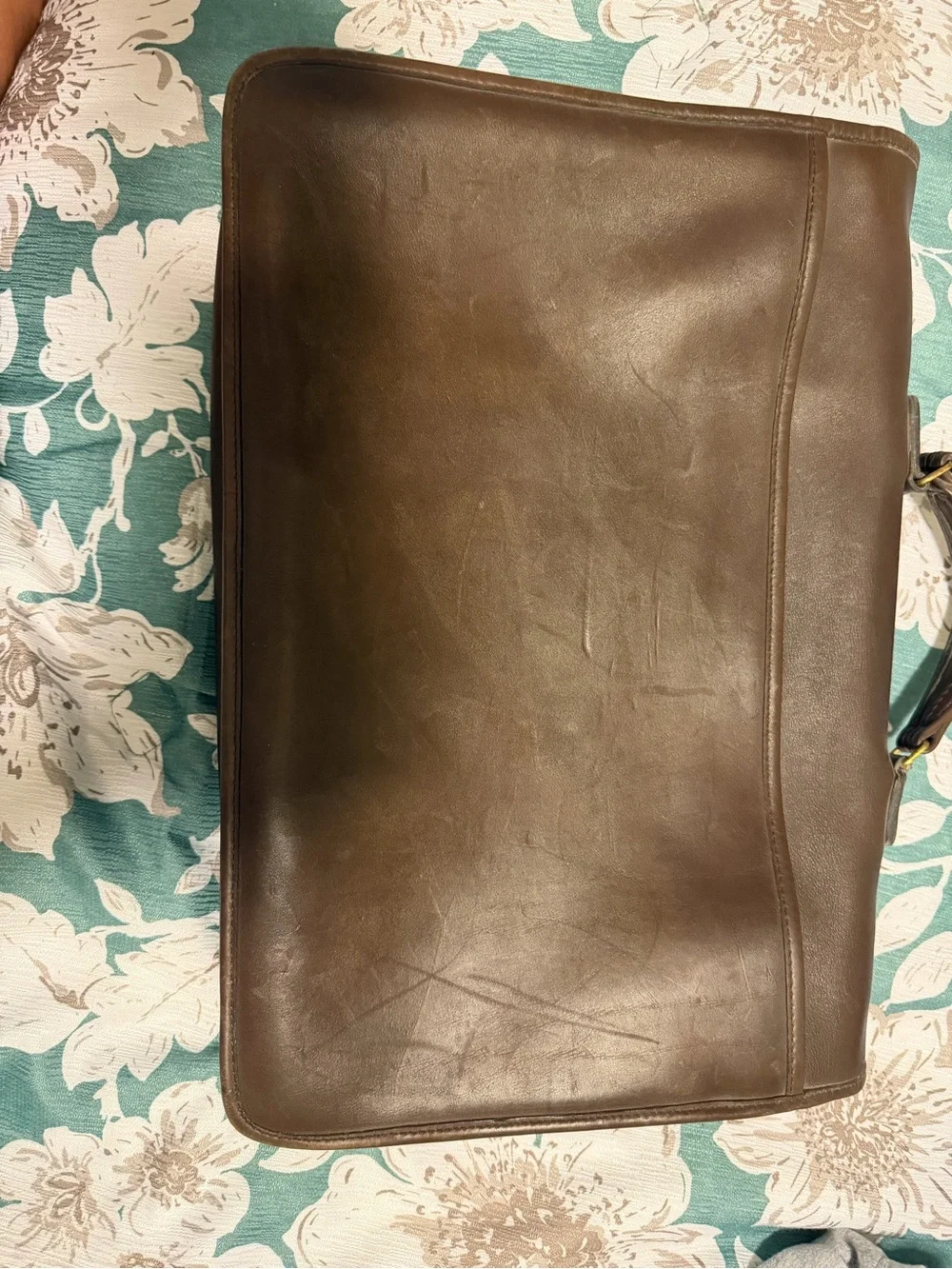 COACH Classic Brown Leather Briefcase with Buckle Accents
